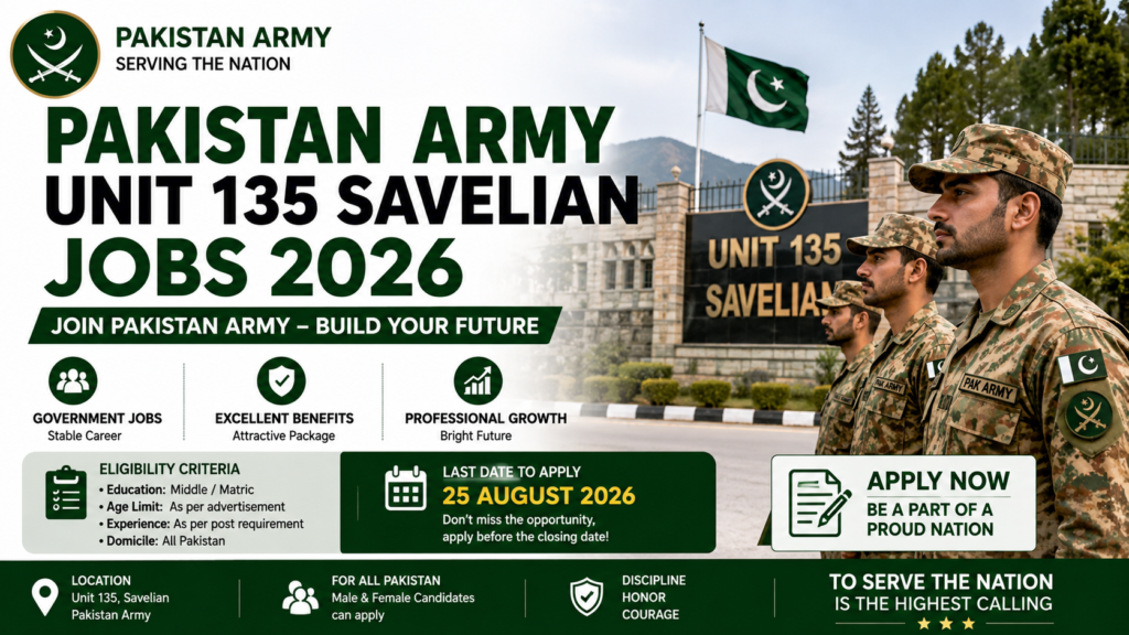 Pakistan Army Unit 135 Savelian Jobs