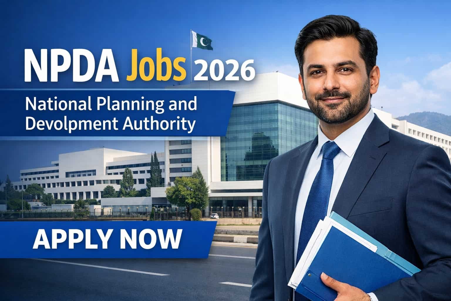NPDA Jobs 2026 National Planning and Devolpment Authority official apply guide thumbnail with government building background