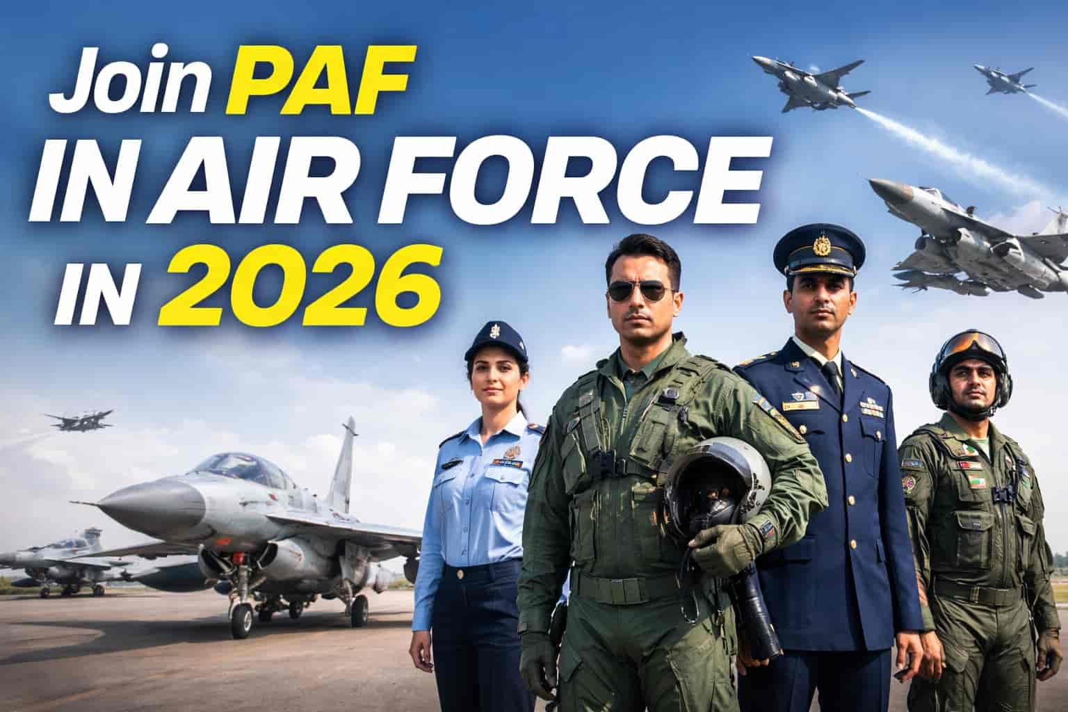 Pakistan Air Force officers and fighter jets promoting recruitment campaign to join paf in air force in 2026