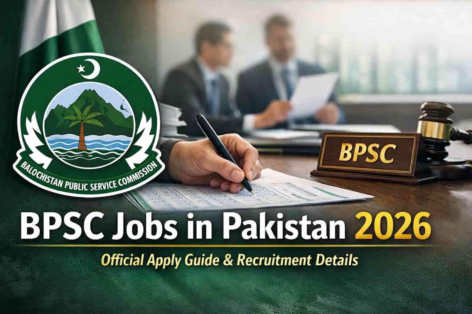BPSC Jobs in Pakistan 2026 official recruitment banner showing Balochistan Public Service Commission logo and exam process scene