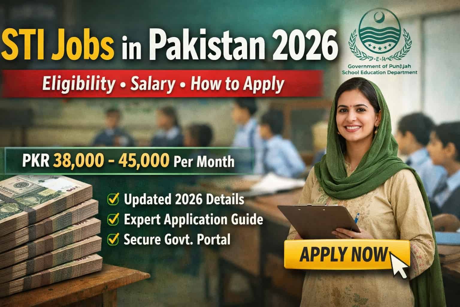 STI Jobs in Pakistan 2026 official thumbnail showing eligibility, salary details, and apply guide for government school internship
