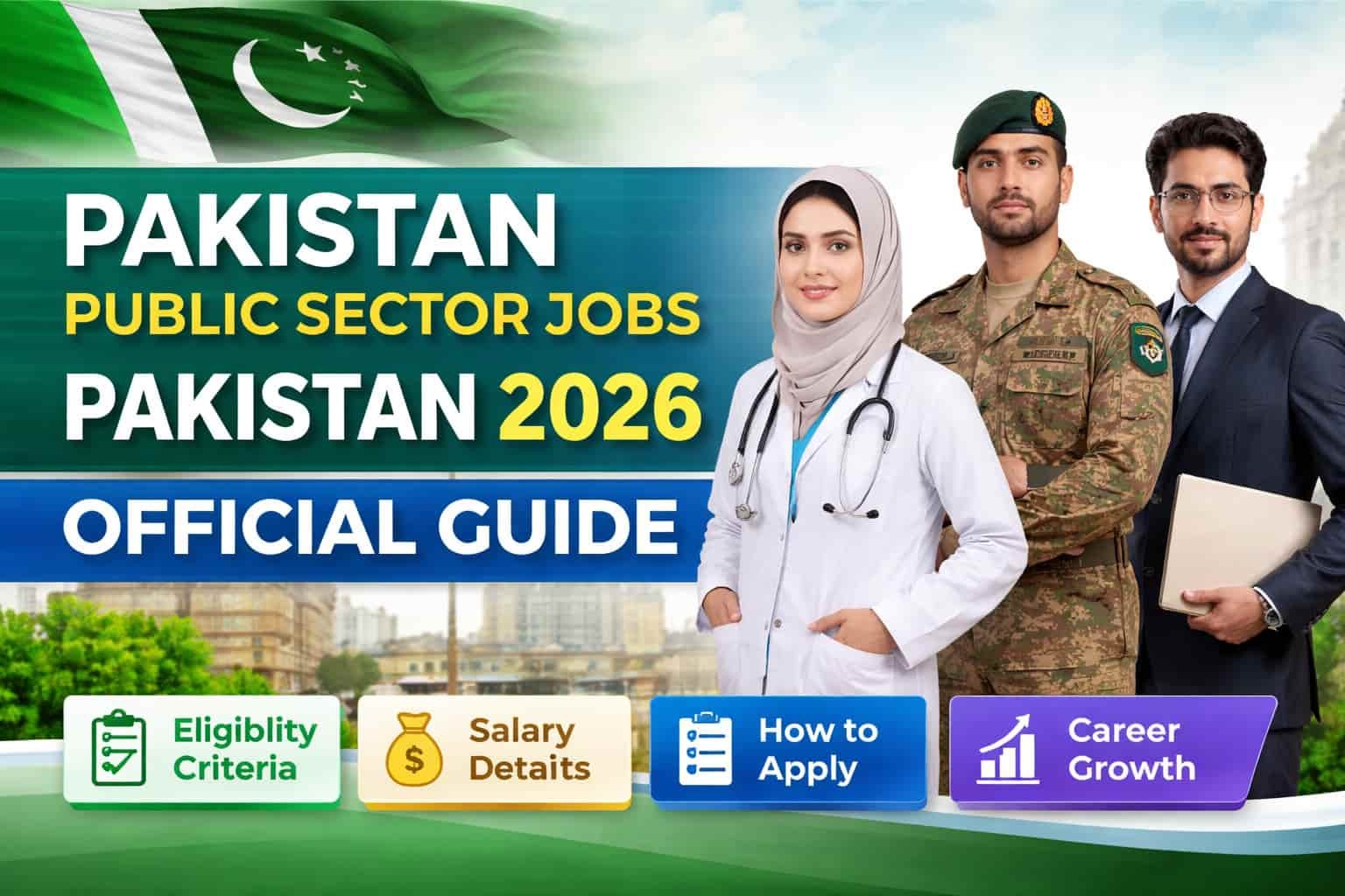 Pakistan Public Sector Jobs Pakistan 2026 official guide banner showing eligibility, salary details, how to apply, and career growth information.